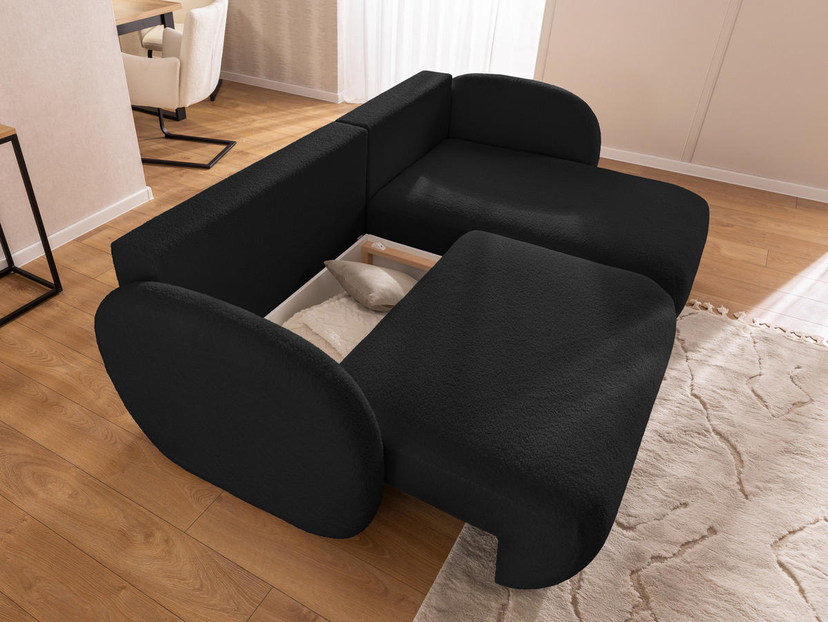 ECKSOFA Candy mit Schlaffunktion Schwarz Bouclé-Stoff - Ottomane rechts - Schwarz, Holz/Kunststoff (146/230cm) - S-Style Möbel