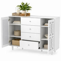 SIDEBOARD aus MDF 147x40x102 cm Weiß mit Spiegeloberfläche, 4 Schubladen und 2 Türen - Weiß, Holzwerkstoff (147.5/102/40cm) - IVMEU