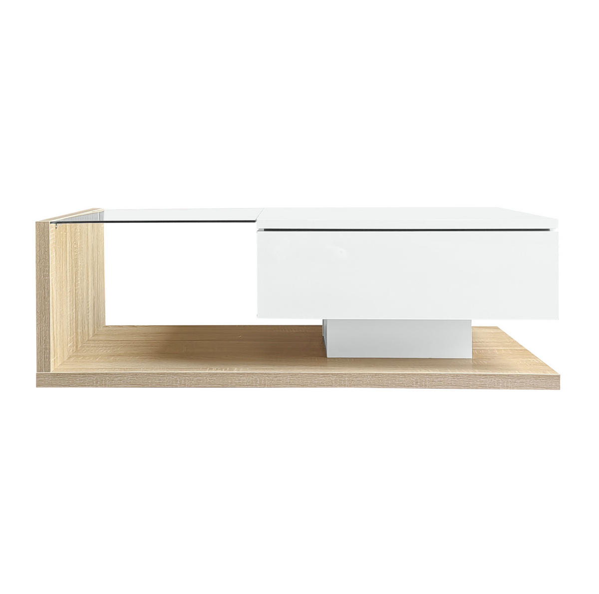 COUCHTISCH aus Spanplatte 105x55x32,5 cm Weiß in Holzoptik mit Glasplatte und LED-Beleuchtung - Naturfarben, Holzwerkstoff (105/55/32.5cm) - IVMEU