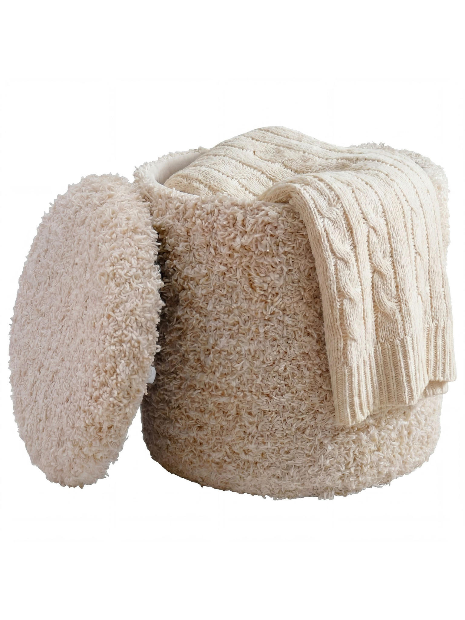 SITZHOCKER RHONE, Stoff, mit Textilbezug, Beige, Ø 40 x 45 cm - Beige, Textil (40/45/40cm) - KADIMA DESIGN