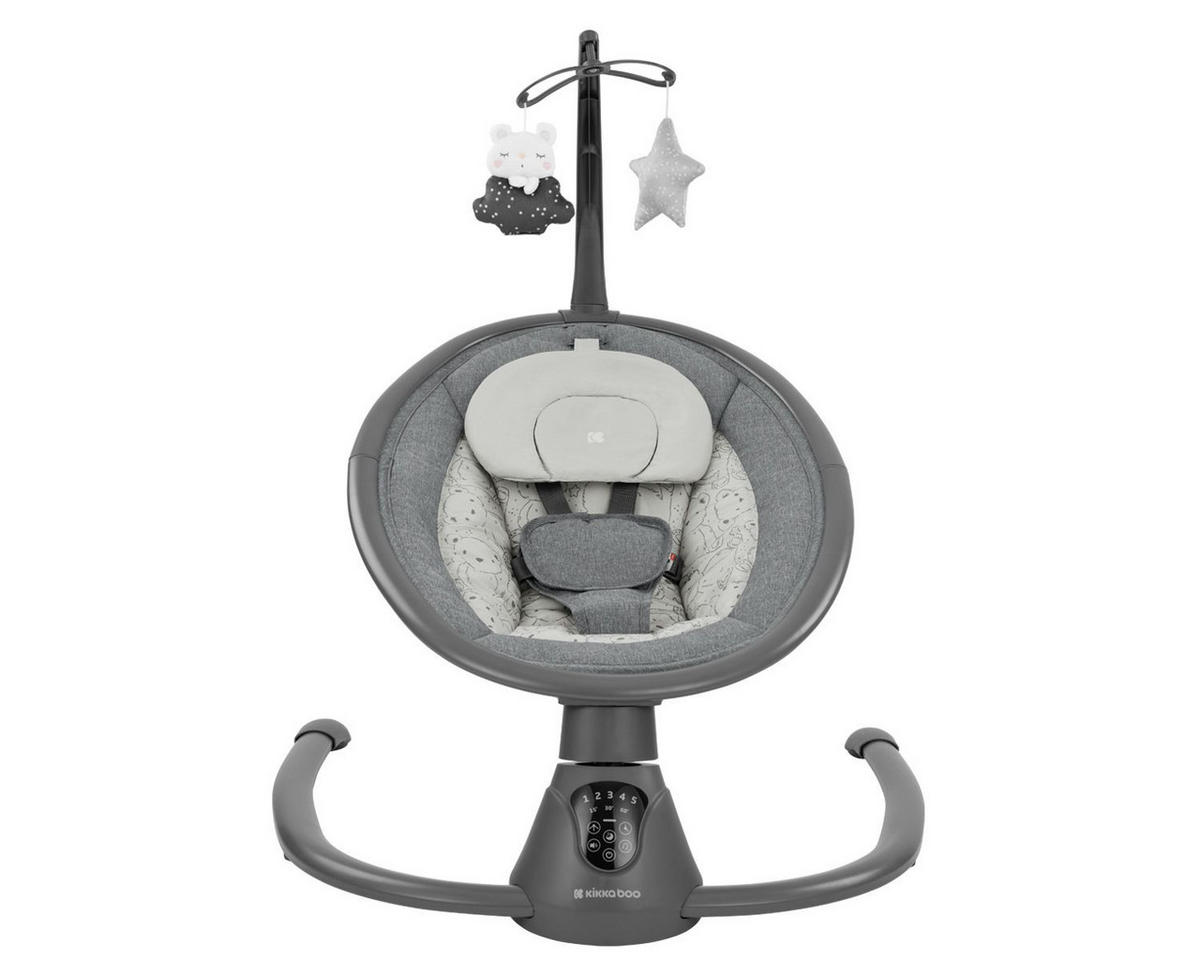 BABYWIPPE Twiddle dunkelgrau 5 Schaukelgeschwindigkeiten, Fernbedienung, Timer, 5-Punkt-Gurt - Grau, Metall - Kikka boo