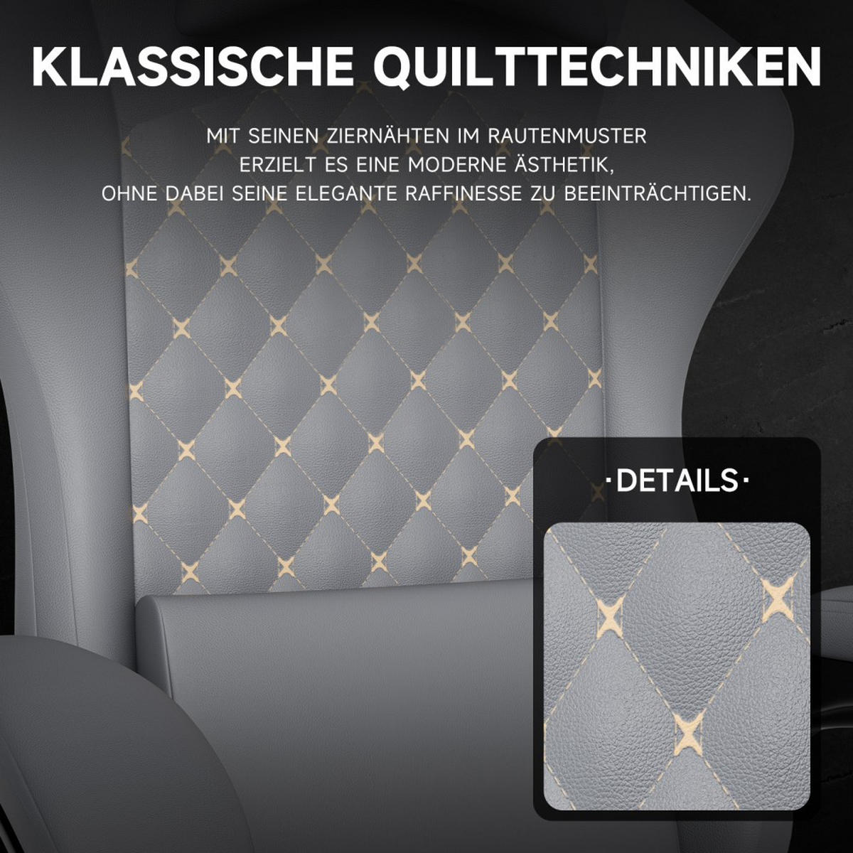 GAMING CHAIR Bürostuhl mit Massage Fußstütze ergonomisch Grau - Grau, Leder (63/120.5/58.5cm)