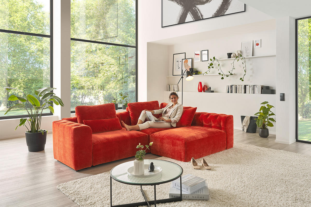 MODULSOFA SEPHI Rot Cord - Rot/Schwarz, Kunststoff/Textil (268/62/191cm) - KAWOLA