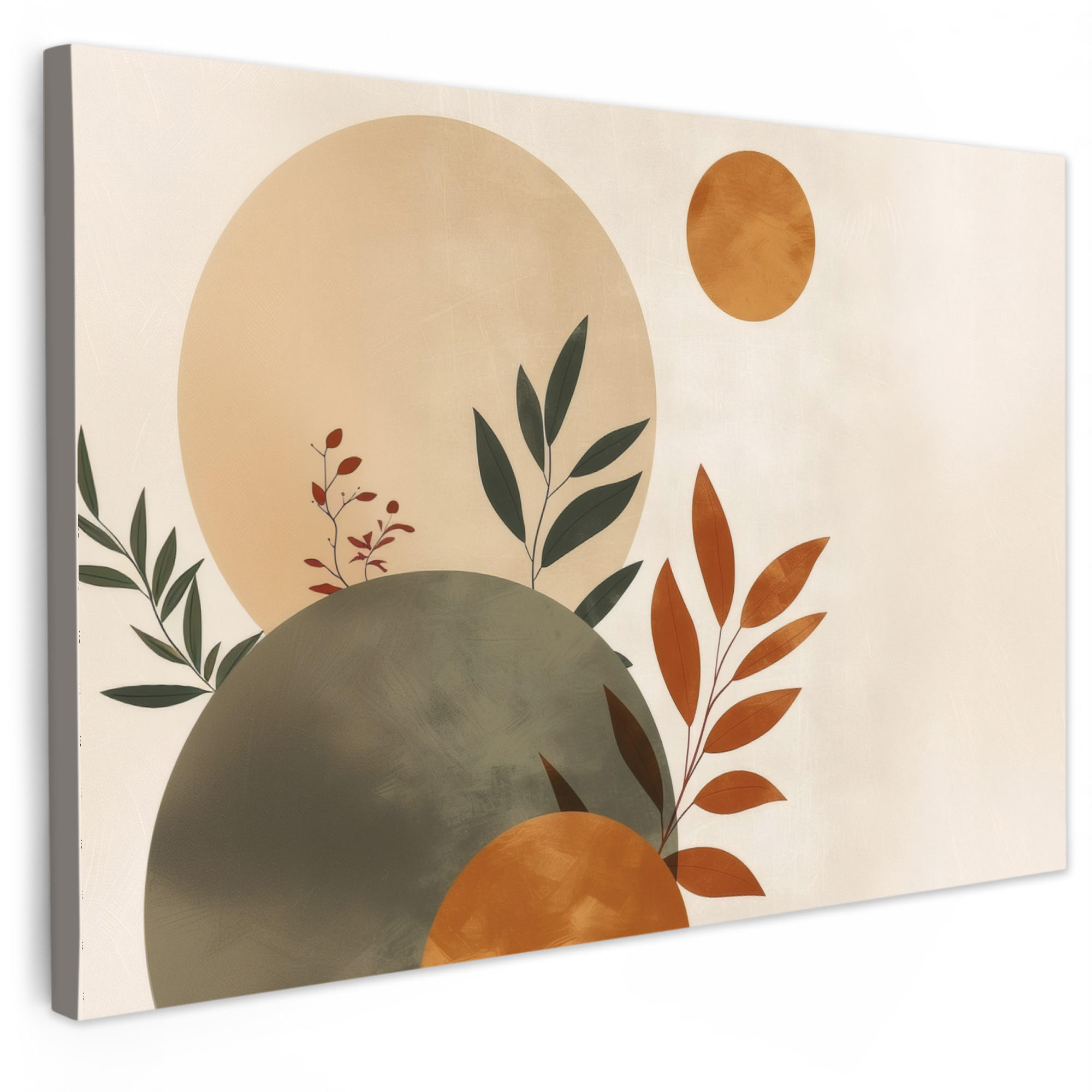 LEINWANDBILD Formen - Rund - Blätter - Beige 30x20 cm - Rostfarben, Textil (30/20cm) - MuchoWow