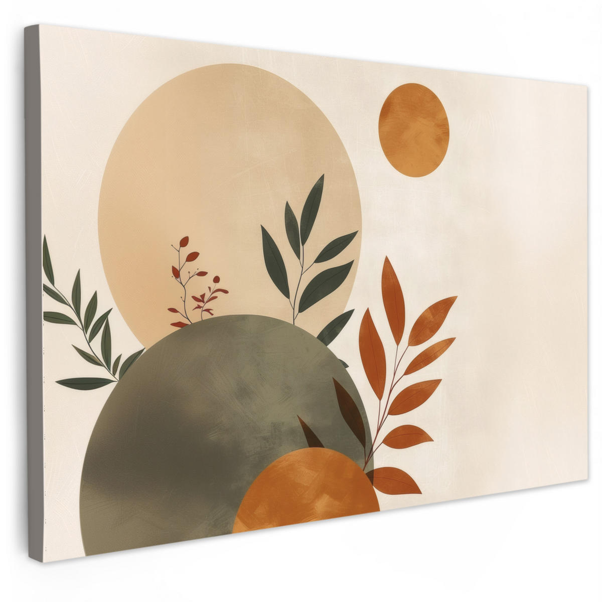 LEINWANDBILD Formen - Rund - Blätter - Beige XXL 150x100 cm - Rostfarben, Textil (150/100cm) - MuchoWow