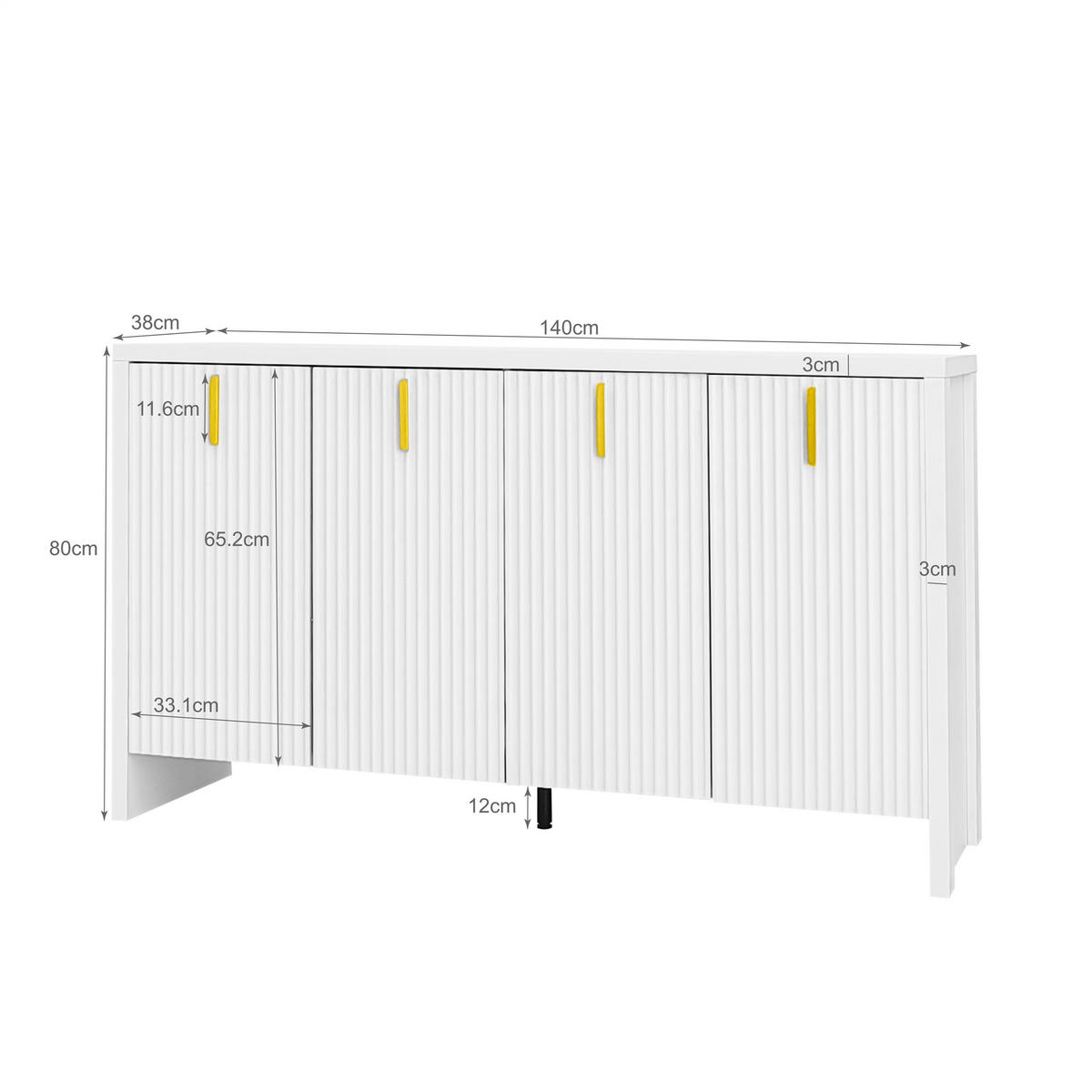 SIDEBOARD in Weiß mit verstellbaren Einlegeböden und goldenen Griffen, 140/38/80 cm, Weiß - Weiß, Holzwerkstoff (140/38/80cm) - Redom