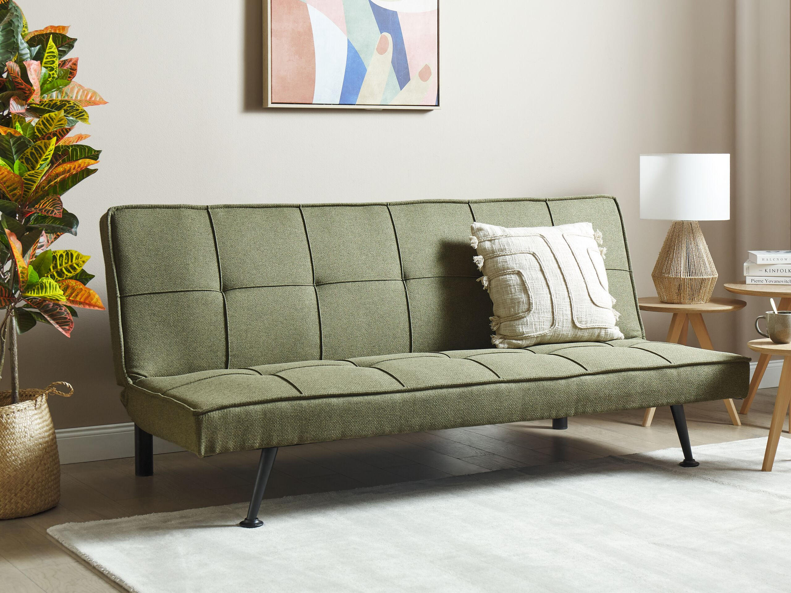 3-SITZER-SCHLAFSOFA olivgrün Hasle - Silberfarben/Grün, Textil (168/77/88cm) - Beliani