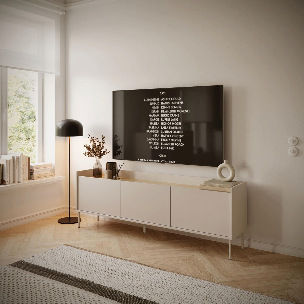 TV-SCHRANK Tovi Kaschmir / Holzoptik Eiche 175/58/36 cm - Taupe, Holzwerkstoff/Metall (175/58.5/36.4cm) - Selsey
