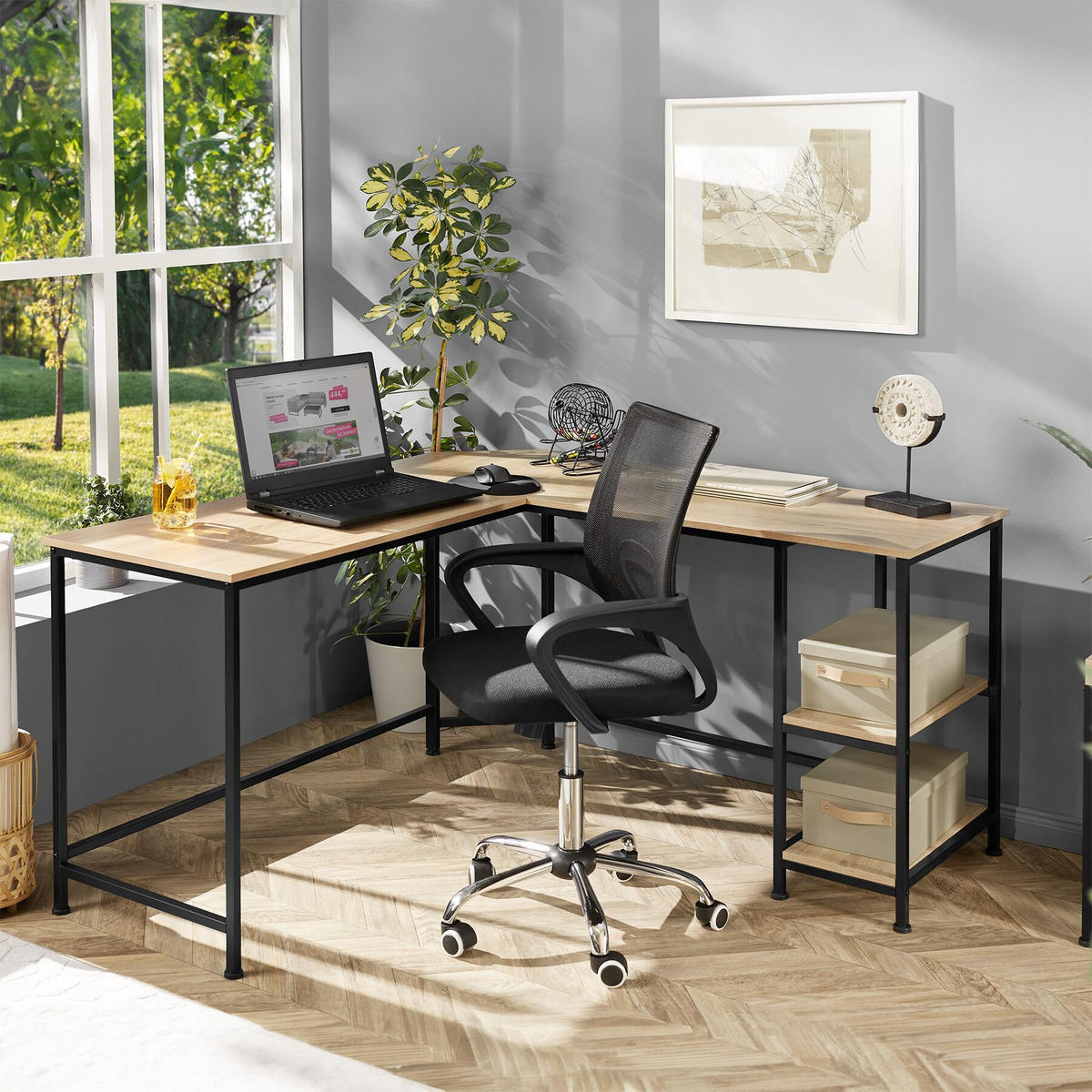 SCHREIBTISCH Hamilton,138 x 138 x 75,5 cm,Industrial Holz hell, Eiche Sonoma - Naturfarben, Holz (138/138/75.5cm) - tectake