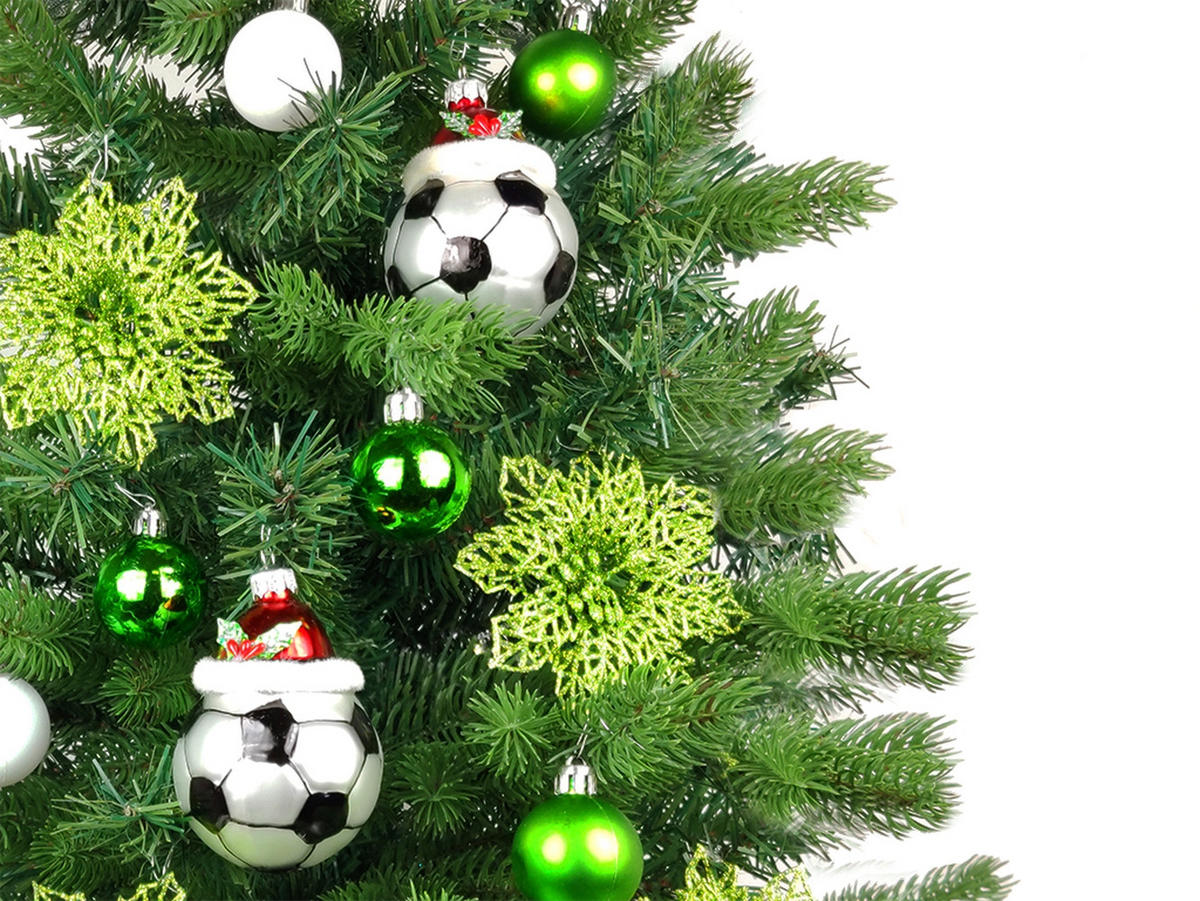 LAALU WEIHNACHTSBAUM geschmückt künstlich FUSSBALL GESCHENK 60 cm mit LED-BELEUCHTUNG IM TOPF - Weiß/Grün, Kunststoff (60cm) - LAALU