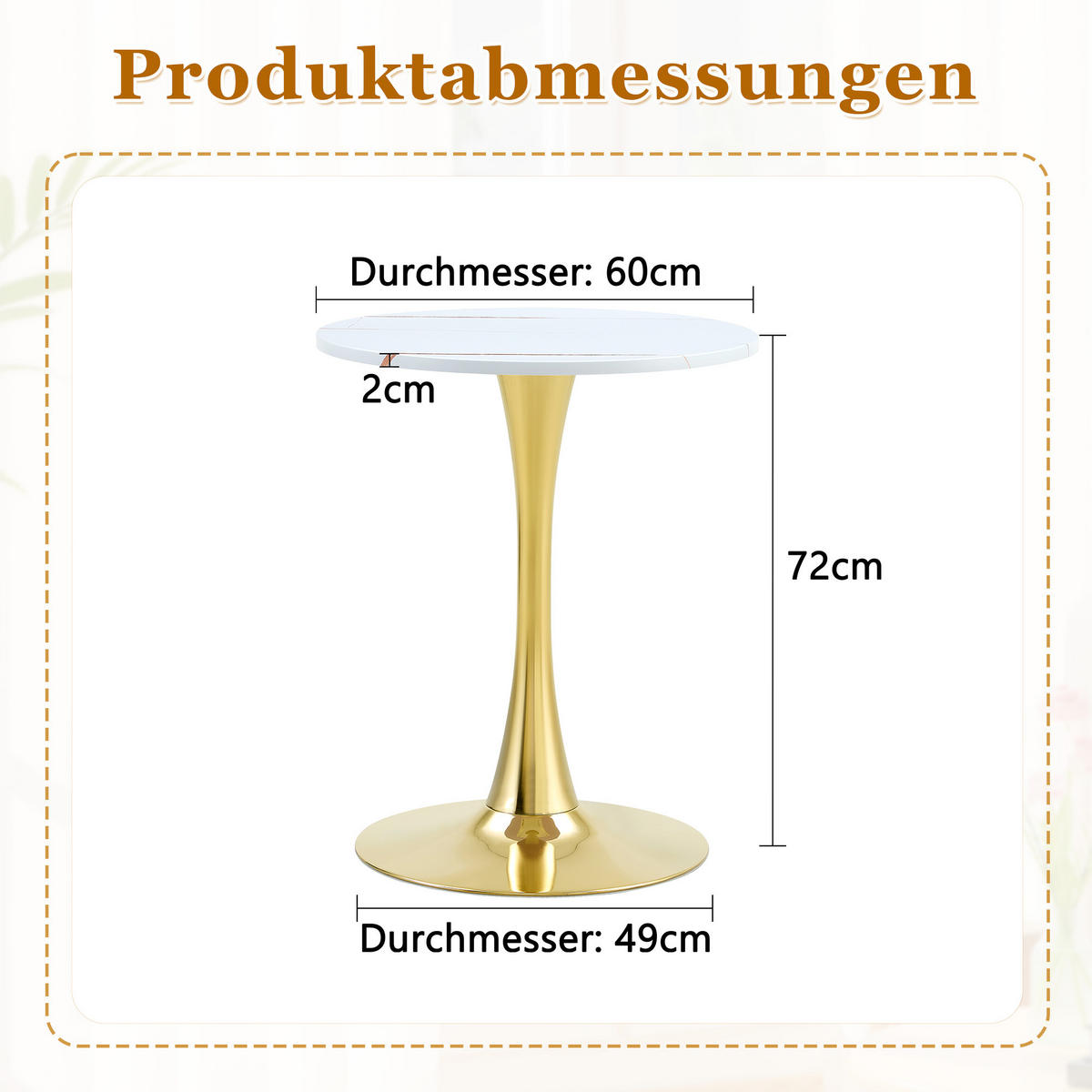 BEISTELLTISCH 60/60/72 cm Weiß Gold runder Tisch aus MDF und Metall mit thermoformierter Platte - Weiß, Holzwerkstoff (60/60/72cm) - OKWISH