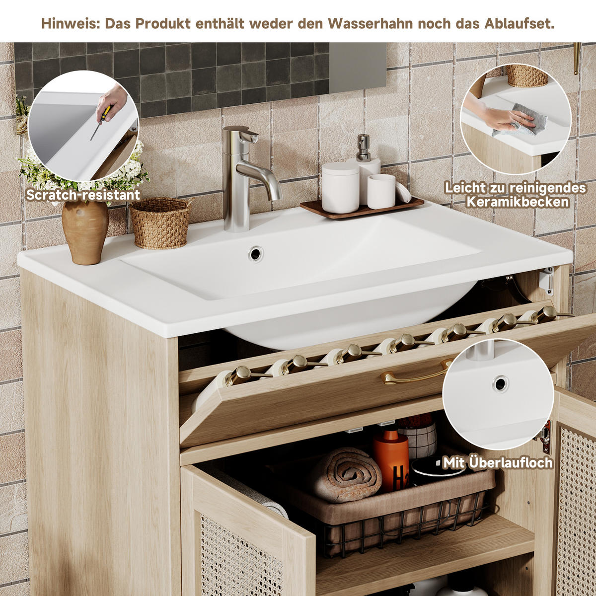 WASCHTISCH Naturfarben 76/46/88 cm - Naturfarben, Holz (76/88/46cm) - PANGIVO