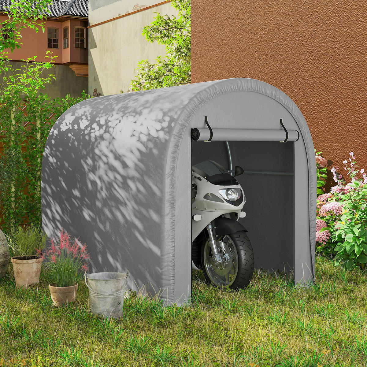 FAHRRADGARAGE DE-16895 160g/m² PE mit UV-Schutz Hellgrau - Hellgrau, Kunststoff (159/185/240cm) - ComfortXL