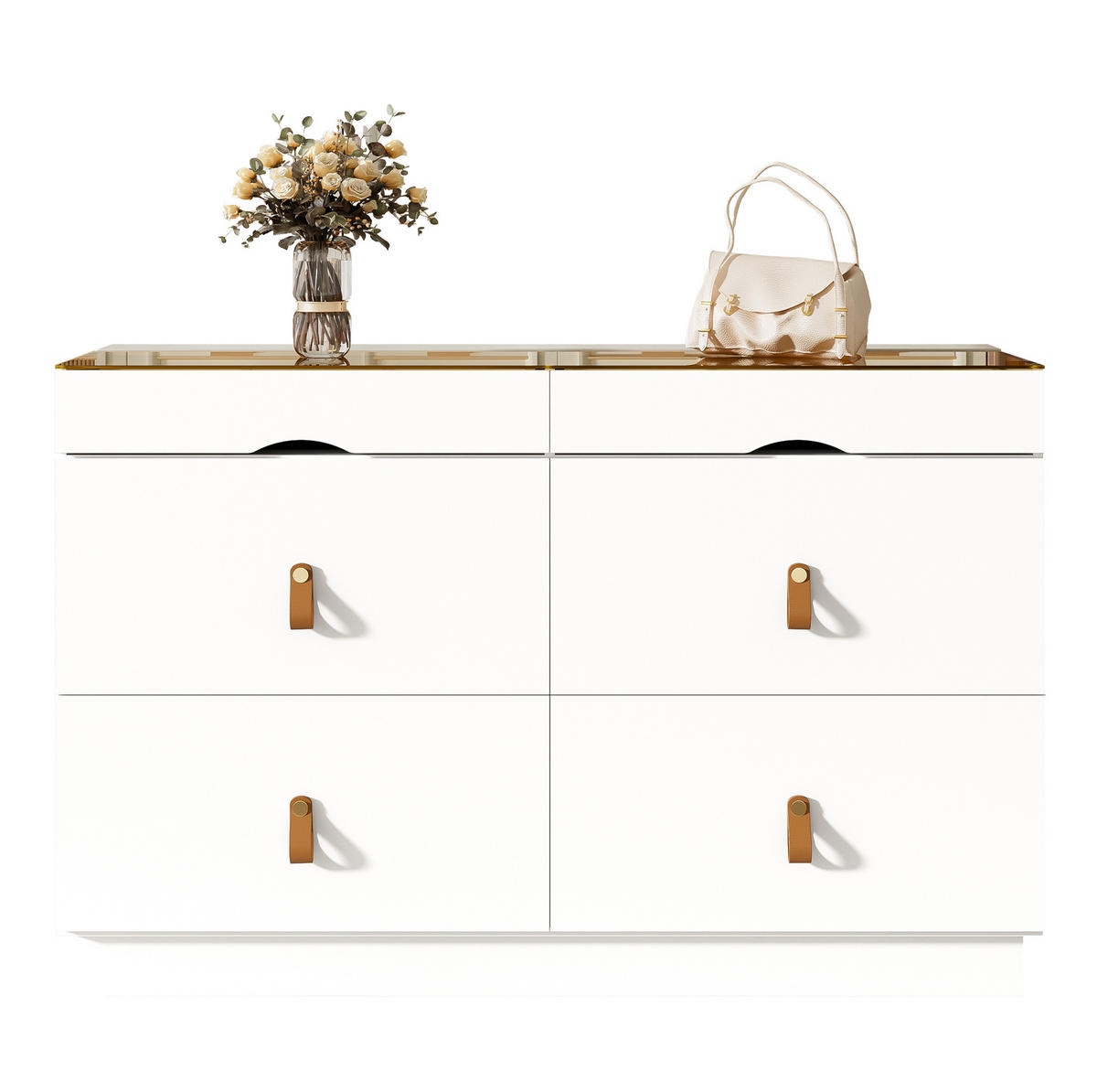 SIDEBOARD se skleněnou deskou, 120/40/78 cm, bílá, 6 zásuvek - bílá, kompozitní dřevo (120/78/40cm) - Modenvie
