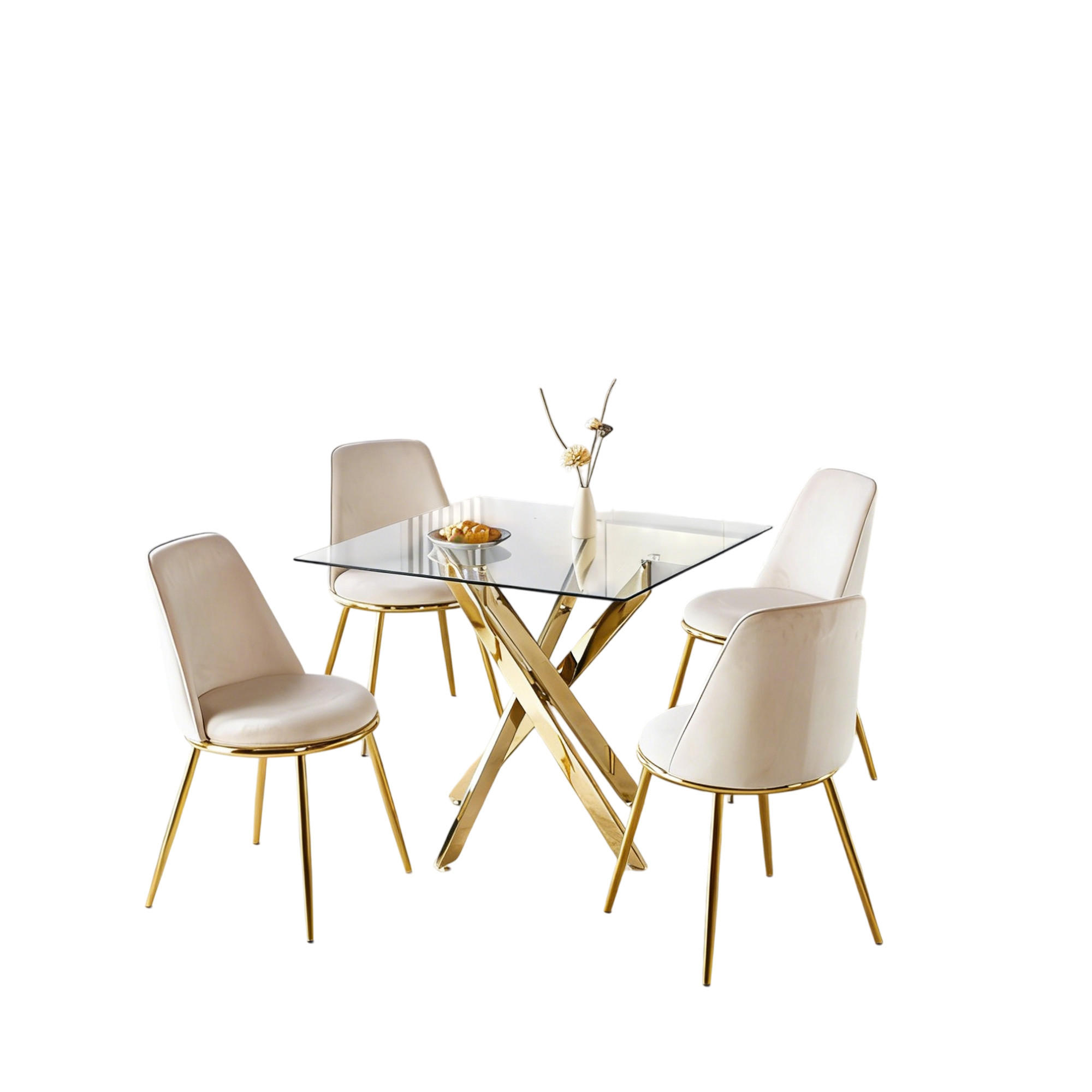 ESSGRUPPE DE-39335 5-teilig, mit 4 Samtstühlen Gold - Goldfarben, Metall (80/75/80cm) - ComfortXL