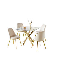 ESSGRUPPE DE-39335 5-teilig, mit 4 Samtstühlen Gold - Goldfarben, Metall (80/75/80cm) - ComfortXL