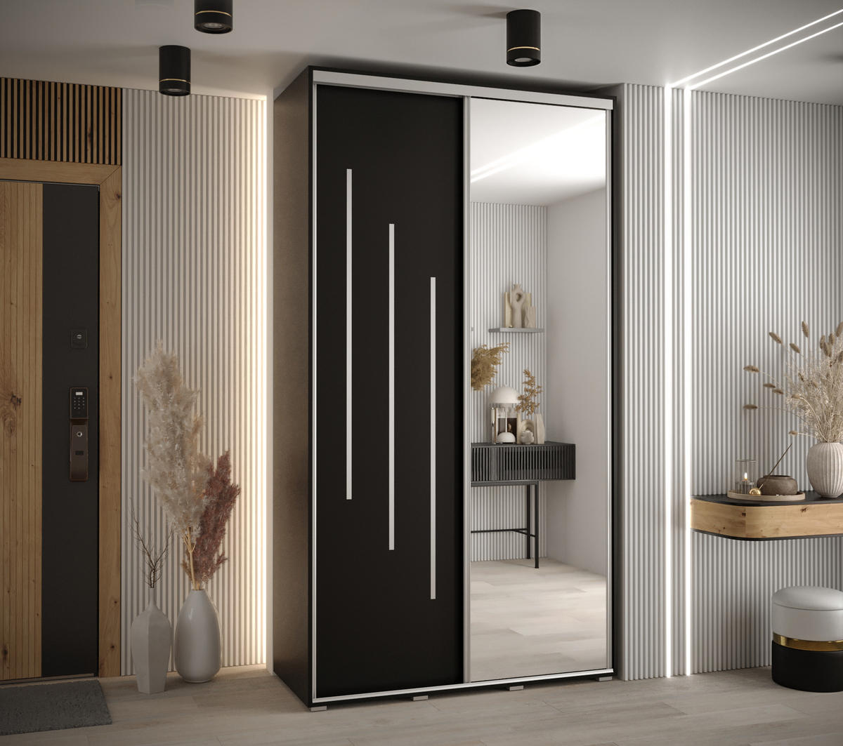 SCHWEBETÜRENSCHRANK 235,2/130/60 2-türig - Silberfarben/Schwarz, Holz/Metall (130/235/60cm) - Abiks Möbel