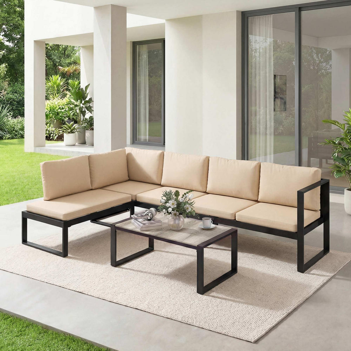 GARTENSET 4-teilig Beige 247.0/152.0/65.0 cm - Beige, Metall