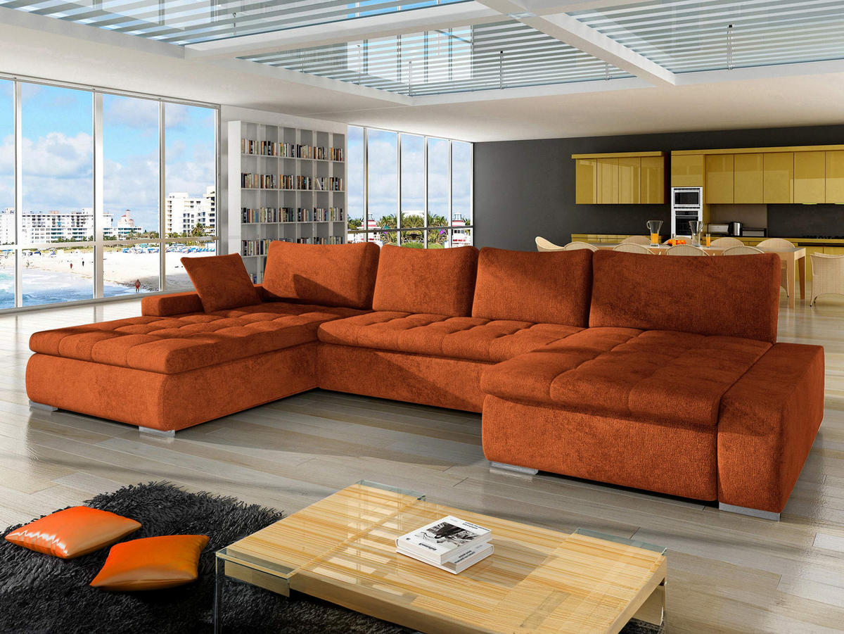 WOHNLANDSCHAFT Caro - Silberfarben/Bronzefarben, Holz/Textil (394/80/213cm) - MIRJAN24