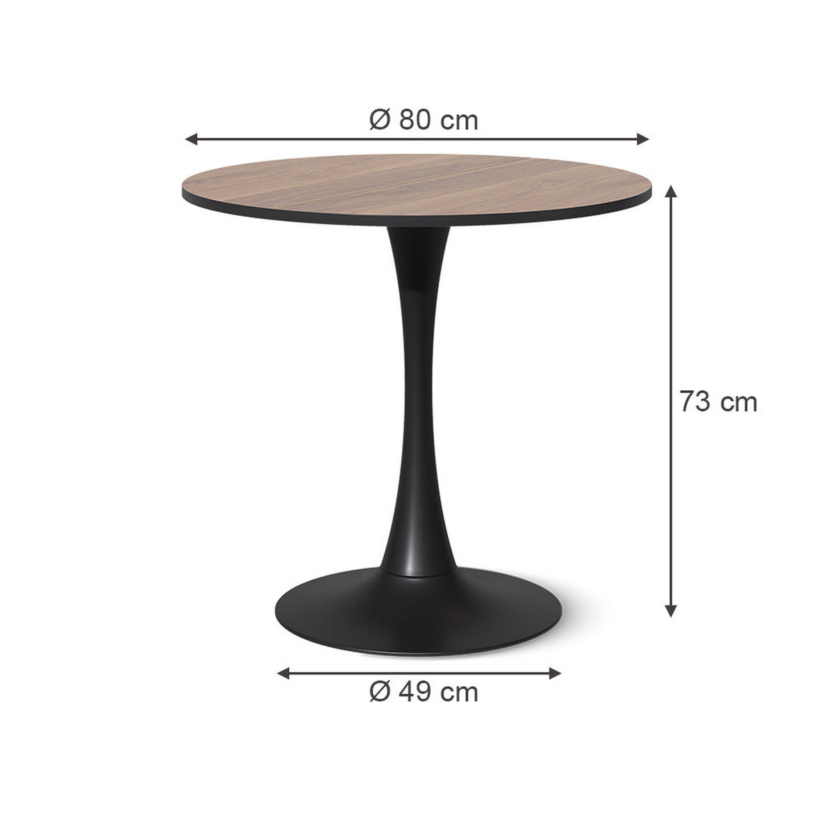 ESSTISCH Carl, Nussbaum/Schwarz, 80 x 80 cm - Walnussfarben/Schwarz, Holzwerkstoff (80/80/73cm) - Vicco