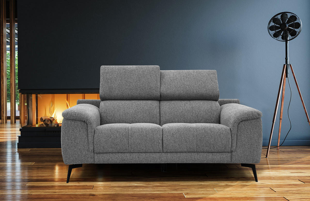 SOFA FIERO 2-Sitzer, grau - Schwarz/Grau, Holzwerkstoff/Textil (170/82/103cm) - Courtois Laville