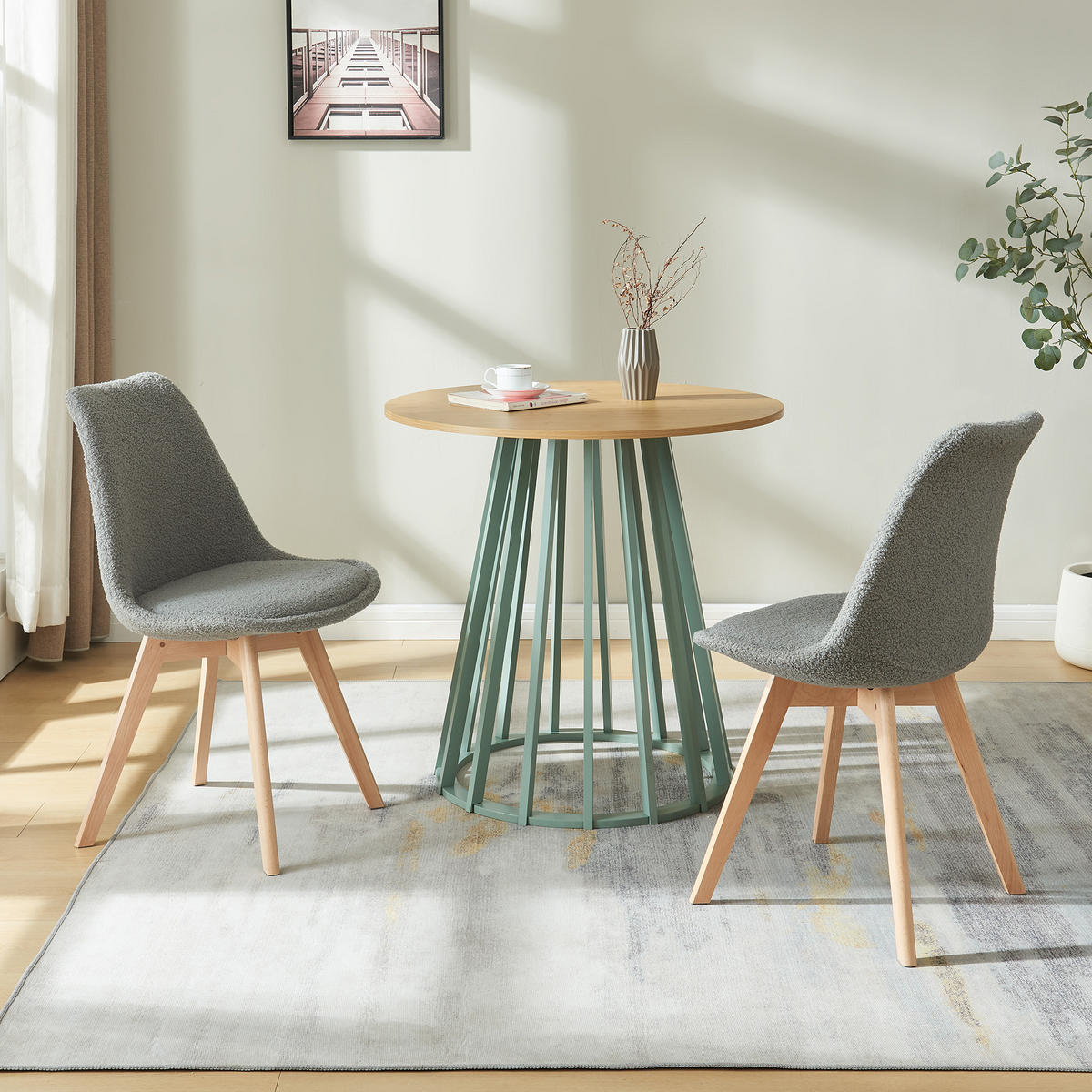 ESSZIMMERSTUHL-SET 2 TLG. Fläten - Hellgrau/Naturfarben, Holz/Kunststoff (49/82/54cm) - [en.casa]