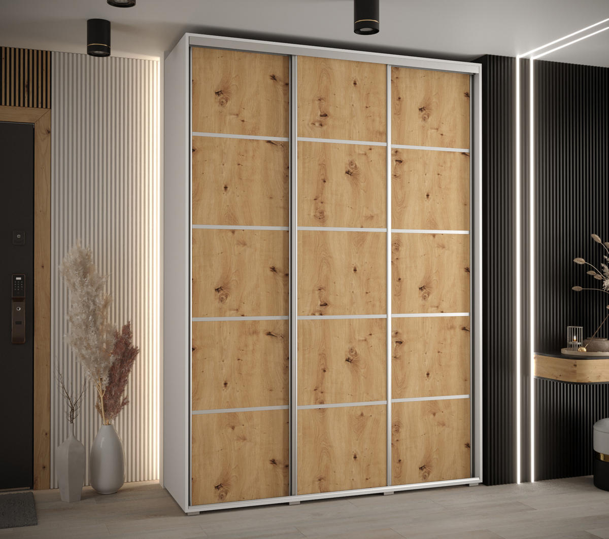 SCHWEBETÜRENSCHRANK 235,2/170/60 3-türig - Silberfarben/Weiß, Holz/Metall (170/235/60cm) - Abiks Möbel