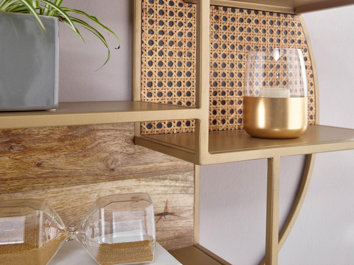 WANDREGAL Rattan Massivholz Metall Industrial Stil mit 5 Ablagen - Braun, Holz/Metall (62/17/62cm) - KADIMA DESIGN