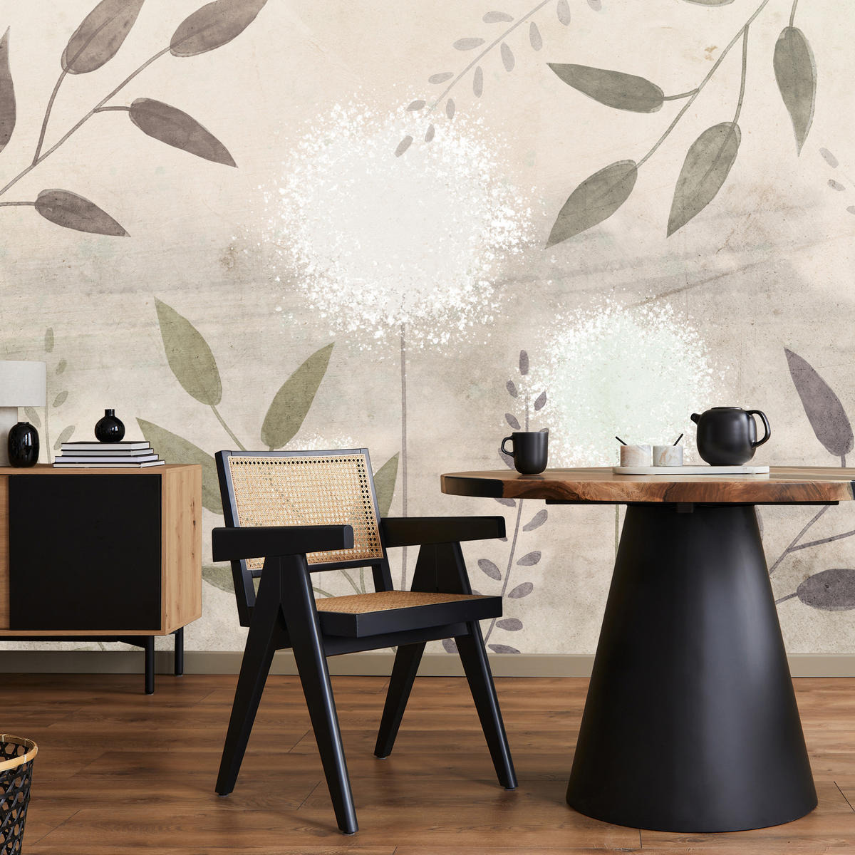 FOTOTAPETE Löwenzahn Blätter Retro 200x140 - Beige/Braun, Papier (200/140cm) - Muralo