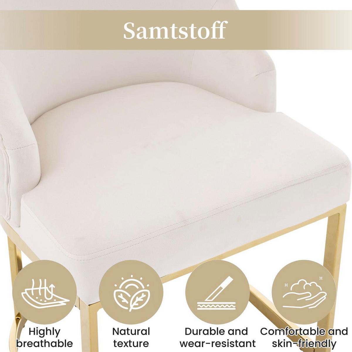 ESSZIMMERSTÜHLE 2er-Set Samt Gold Metall Beige - Beige/Goldfarben, Textil (59/89/55cm) - FLIEKS