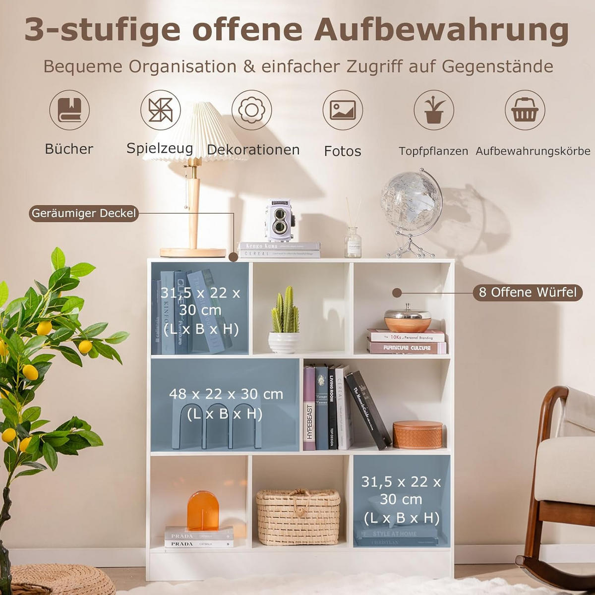 BÜCHERREGAL Weiß - Weiß, Holz (24/104/100cm) - COSTWAY