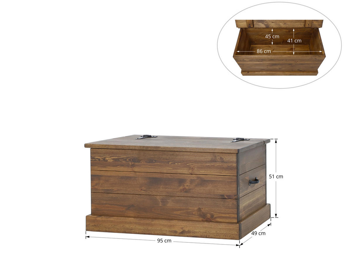 TRUHENBANK aus Massivholz Rustyk - Dunkelbraun/Schwarz, Holz (95/51/49cm) - Seart