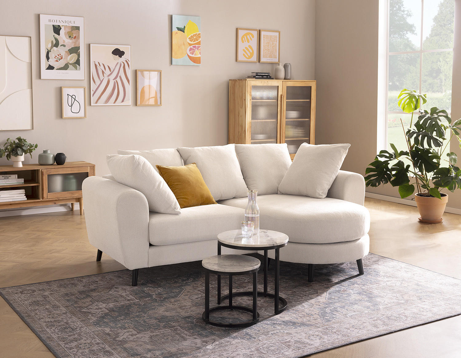 COUCHTISCH-SET - Marmor, 2-teilig - Weiß, Naturmaterialien (45/45/45cm) - home24