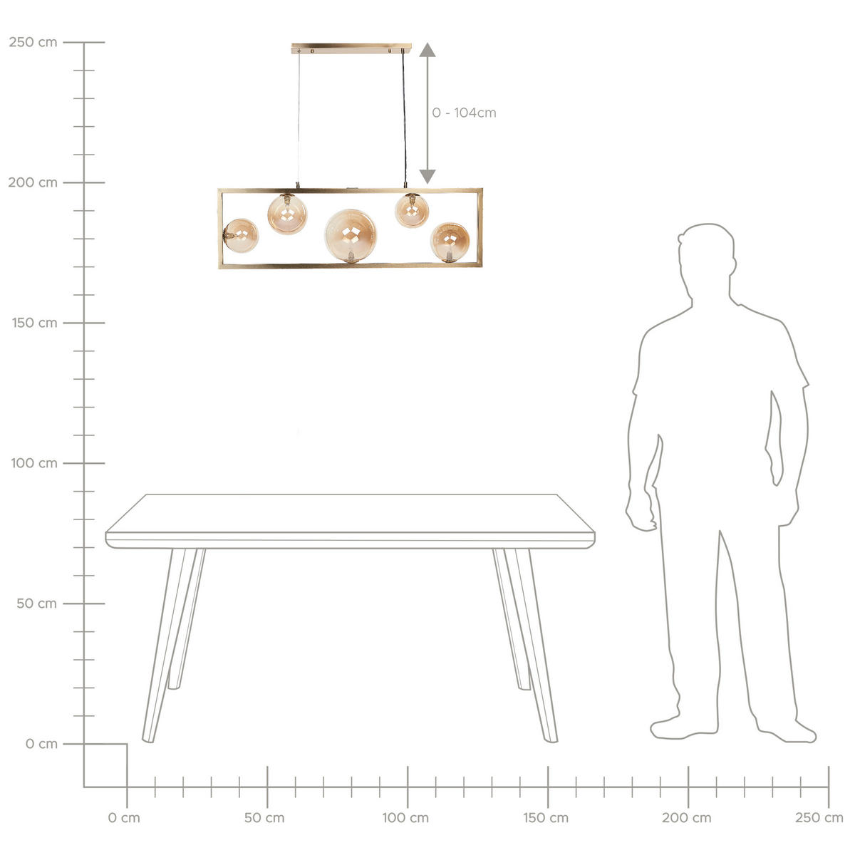 HÄNGELEUCHTE Geehi 20/100/133 cm - Messingfarben, Metall (20/100/133cm) - Beliani