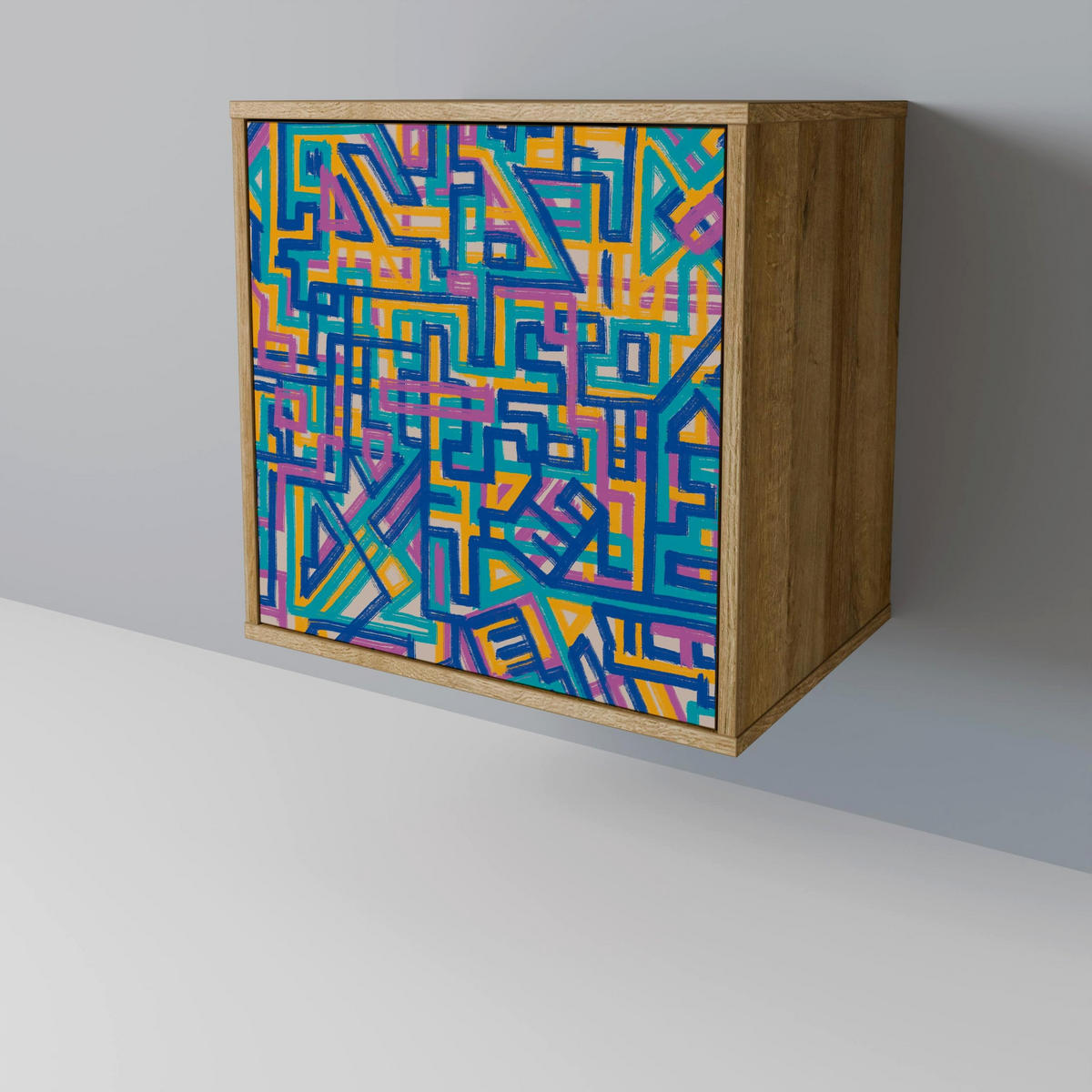 SIDEBOARD MEMORIES MAP, Eichefarben, 57,5x42x77,5 cm, Schräge Buchenholzfüße - Eichefarben/Buchefarben, Holzwerkstoff/Buchenholz (57.5/77.5/42cm) - SpaceRebels