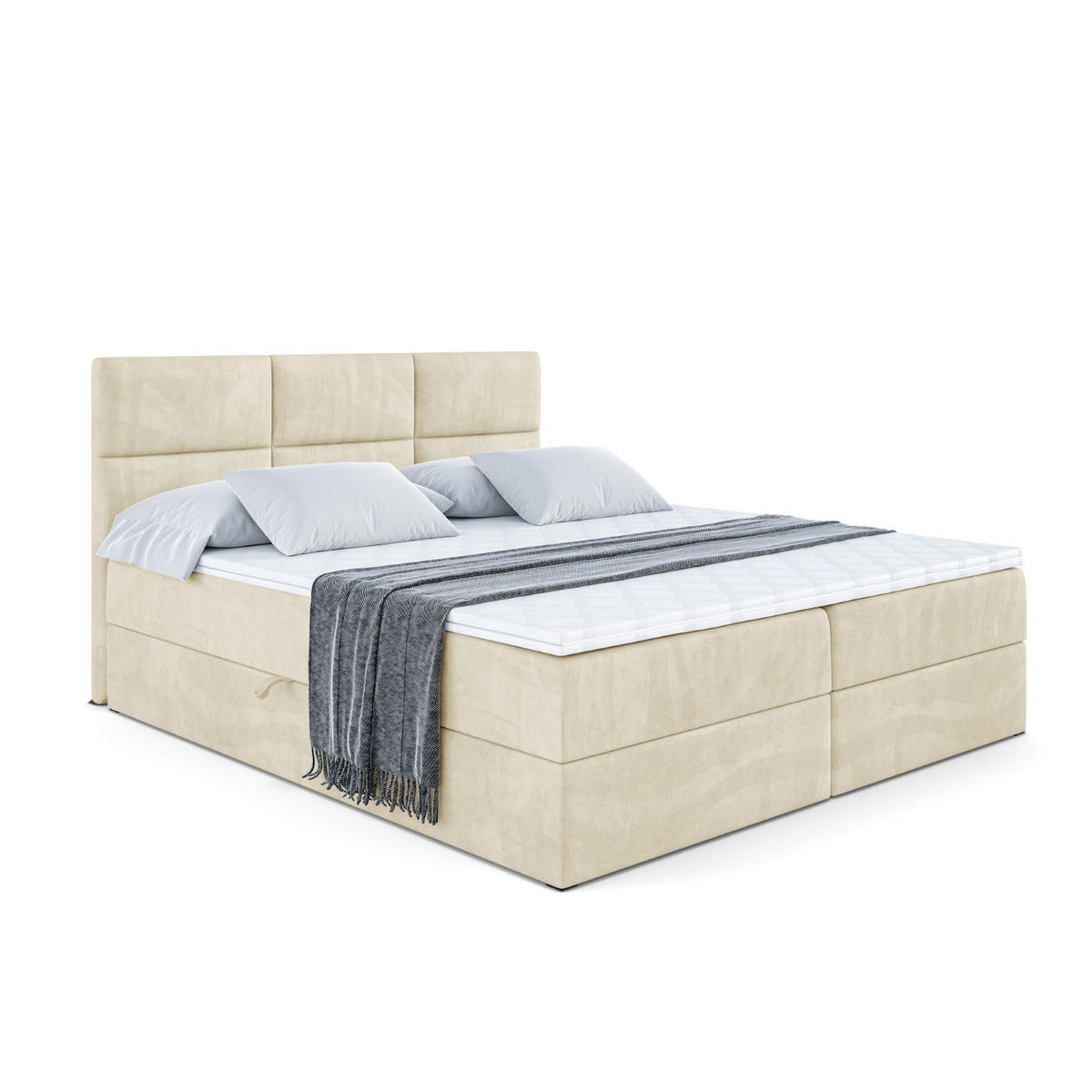 BOXBETT mit Matratze H4 und Lattenrost - OHIO - 120x200 cm - H4 - Beige - Beige, Holzwerkstoff (120/200cm) - ALTDECOR