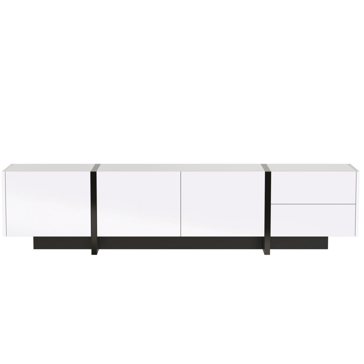 TV-LOWBOARD aus Spanplatte 190x35x45 cm Weiß und Schwarz mit 3 Türen und 2 Schubladen - Weiß, Holzwerkstoff (190/35/45cm) - IVMEU