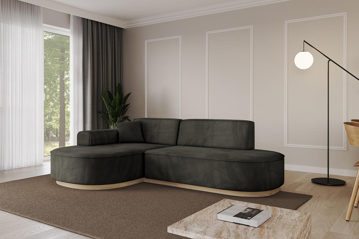 ECKSOFA Ottomane Links MARI-L1-v1 - 243x171x83 cm Schwarz Velours - Schwarz, Holzwerkstoff/Textil (243/171cm) - ALTDECOR