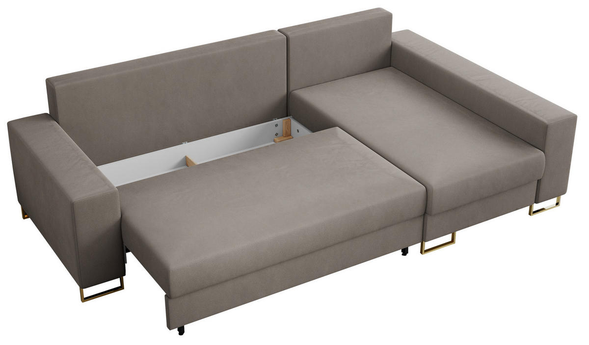 ECKSOFA Dorian Velvet Hellbraun - Hellbraun/Goldfarben, Textil/Metall (242/138cm) - MKS