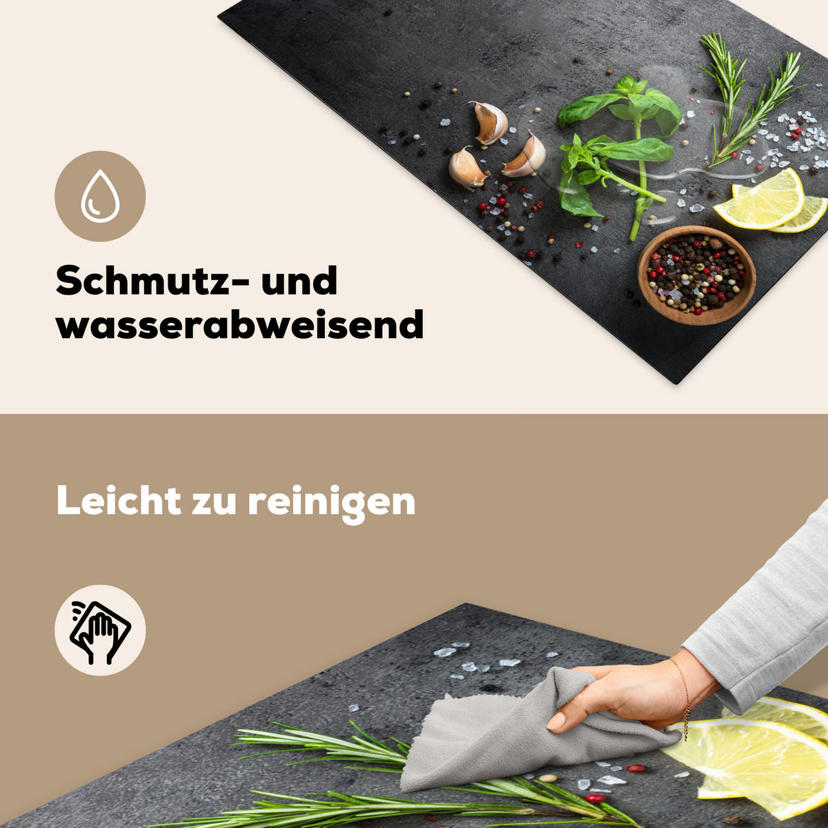 HERDABDECKPLATTE Limette - Kräuter - Gewürze - Grün - Grau - Beton 90x52 cm - Grün, Kunststoff (90/0.2/52cm) - MuchoWow