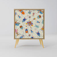 SIDEBOARD COLORFUL INSECTS, Eichefarben, 57,5x42x75,5 cm, Goldfarbene Metallfüße - Eichefarben/Goldfarben, Holzwerkstoff/Metall (57.5/75.5/42cm) - SpaceRebels