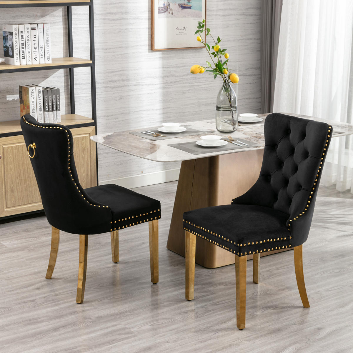 STUHL-SET DE-36289 2 Stück mit goldenen Beinen Schwarz - Schwarz, Holz (50/95/65cm) - ComfortXL
