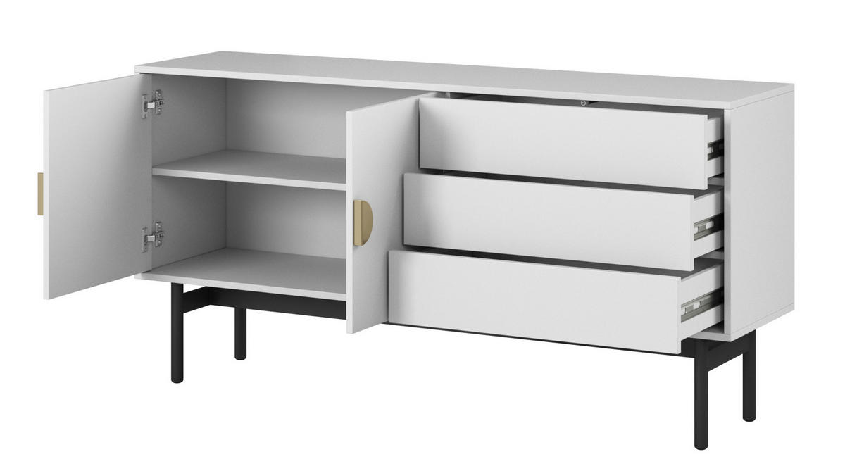 TV-LOWBOARD Stoon Weiß mit 3 Schubladen 154 cm - Goldfarben/Schwarz, Holzwerkstoff/Metall (154/76.1/38cm) - Selsey