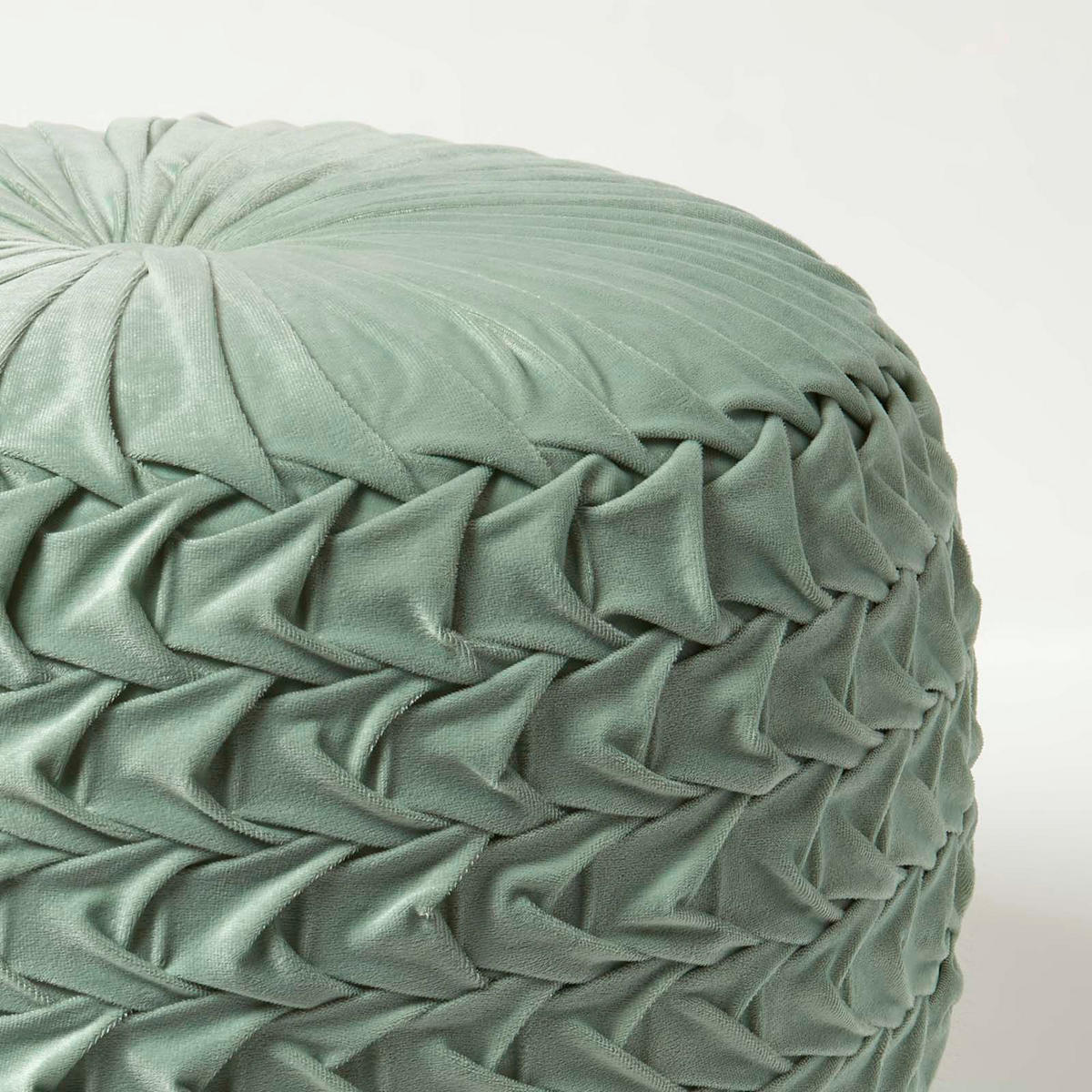 SAMT-POUF Grace grün, plissiert in Flechtoptik, 50/50/35 cm - Mintgrün, Textil (50/35/50cm) - Homescapes