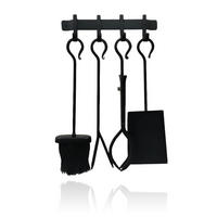 KAMINBESTECK Schwarz 5-teiliges-Set - Schwarz, Metall (30/45/10.5cm) - Relaxdays
