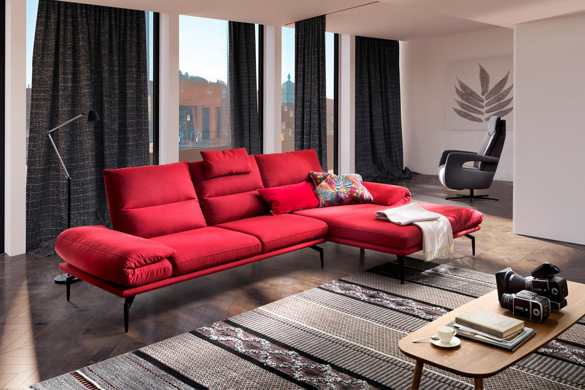 ECKSOFA KIMI Rot Webstoff - Rot/Schwarz, Textil (300/170cm) - KAWOLA