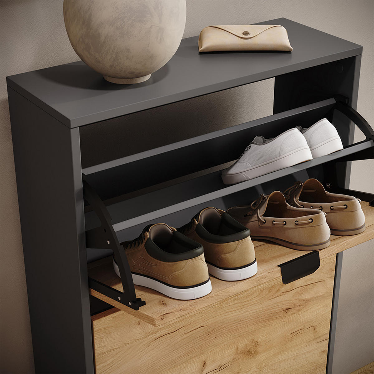 SCHUHKIPPER Gizmo, Goldkraft Eiche/Anthrazit, 59 x 181.1 cm mit 5 Fächern - Honigeiche/Anthrazit, Holzwerkstoff (59/181.1/22cm) - Vicco