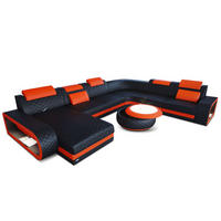 WOHNLANDSCHAFT Berlin U-Form Mini Schwarz Orange Kunstleder - Rot/Schwarz, Textil (362/80/264cm)