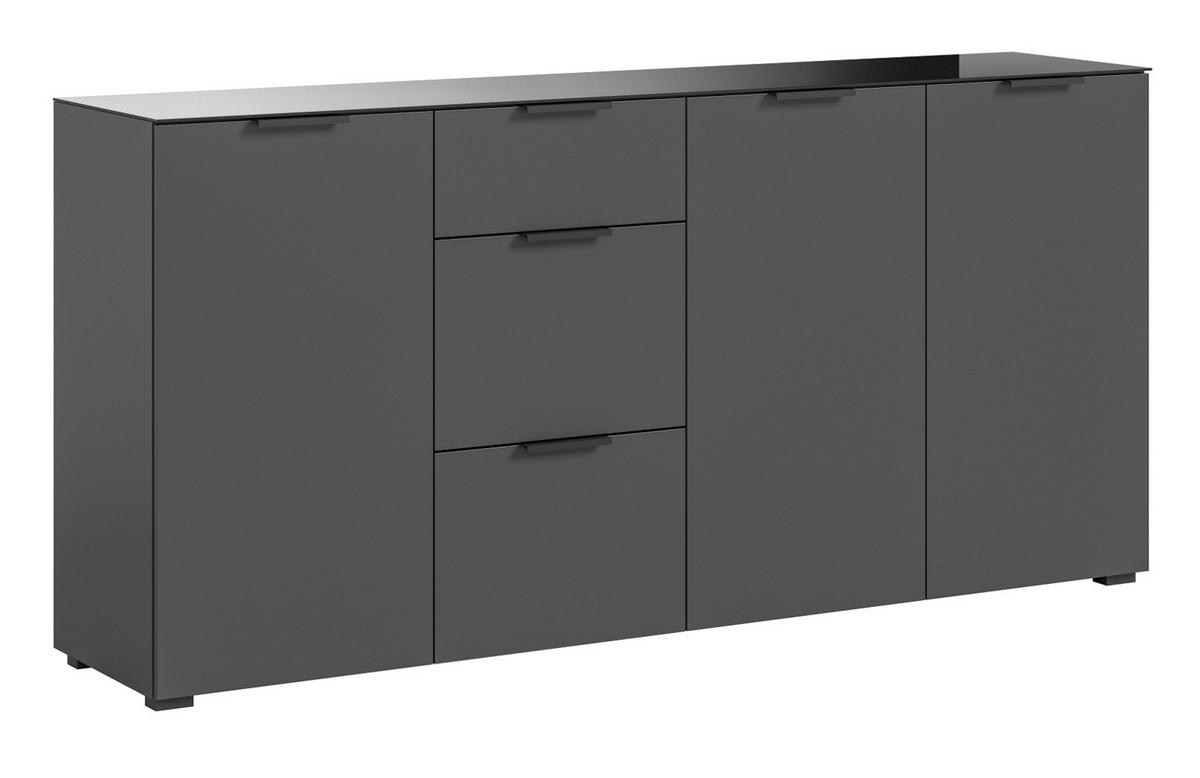 SIDEBOARD grau 179 cm, mit Glasauflage und Soft-Close - Dunkelgrau/Grau, Glas/Holzwerkstoff (179/86/40cm) - Inn.Furn