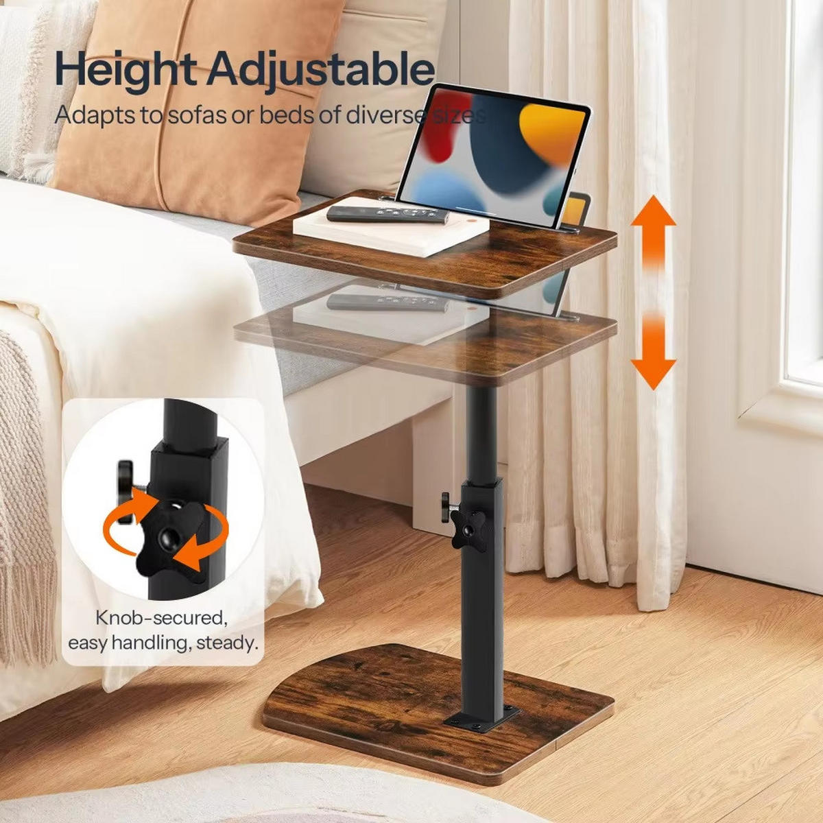 BEISTELLTISCH Braun höhenverstellbar 360° drehbar Tablet Slot - Braun, Holz (30/40/78cm) - Kaket